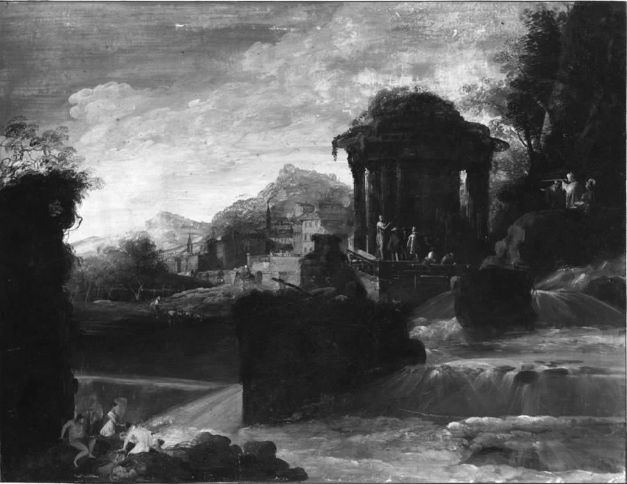 Paesaggio fantastico con il Tempio di Vesta a Tivoli